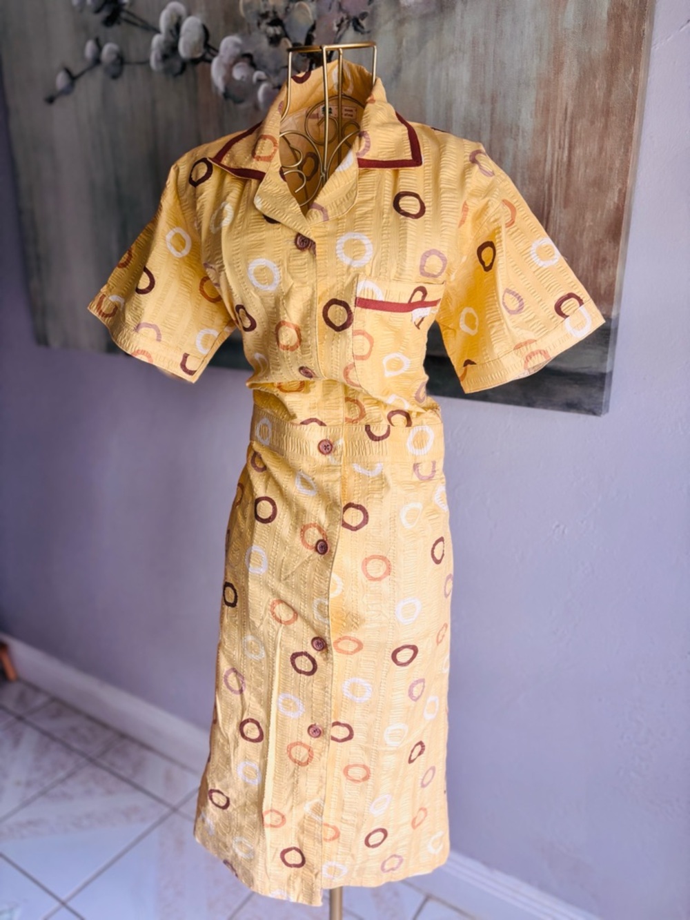 Vintage Moon Stone Textured Midi Shirt Dress M/L - Picture 6 of 9